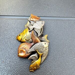 *Final Price* Vtg K & T Silver/Copper Enamel Lightweight Fish Brooch GUC